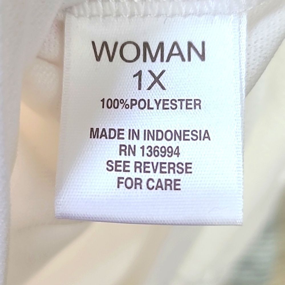 Roz & Ali White Blouse with Chiffon Overlay & Gold Bar Accent, Size 1X - Picture 9 of 9